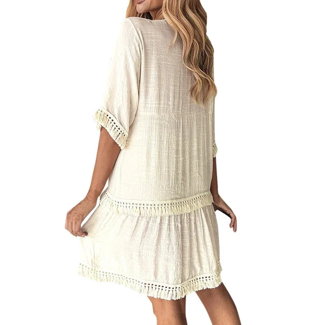 Boho Embroidered V-Neck Maxi Dress – Casual & Elegant Style